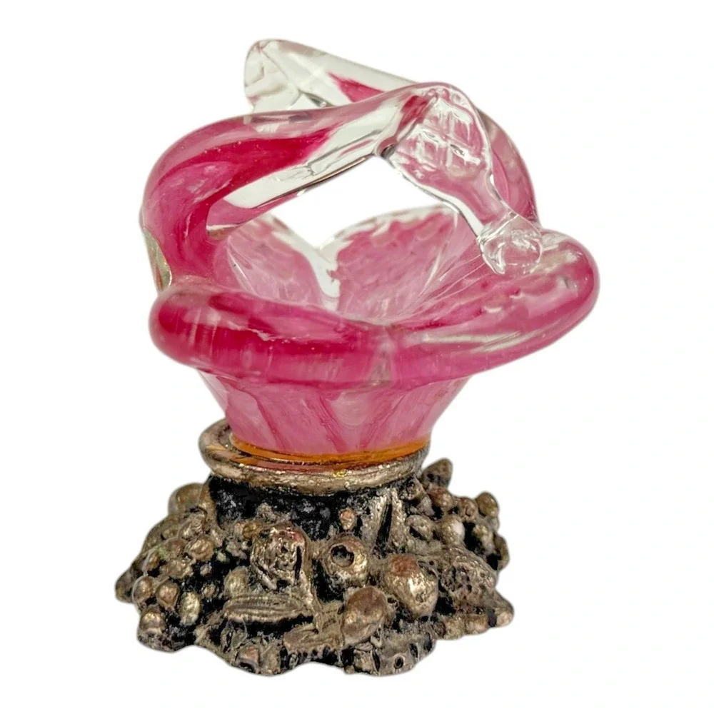 Murano Glass MCM Mini Pink Flower with Metal Base Italy Mid Century Decor‎